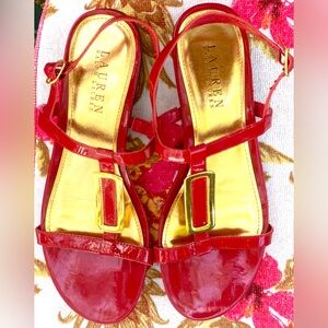 Lauren Ralph Lauren Red Patent Strappy Sandals